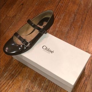 Olive green Chloe double buckle flats. Size 37.5